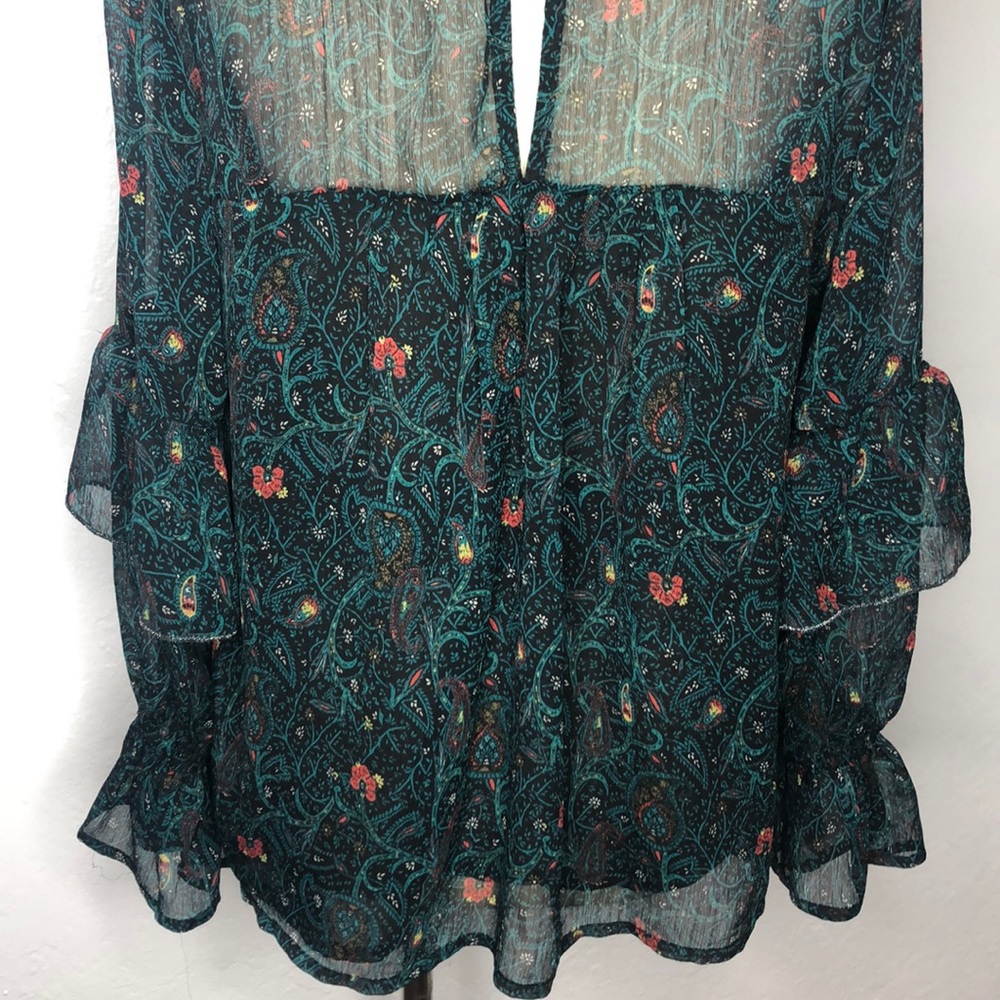 Lucky Brand Boho Printed Ruffle Top Size S - Picture 7 of 9